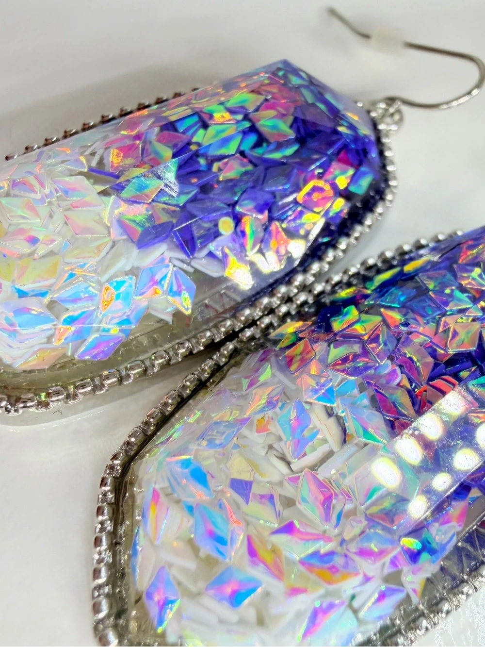 Iridescent Holographic Dangle Earrings - Silver Trim